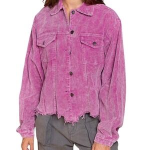 POL Frayed Berry Mineral Washed Cotton Corduroy Grunge Indie Trucker Jacket